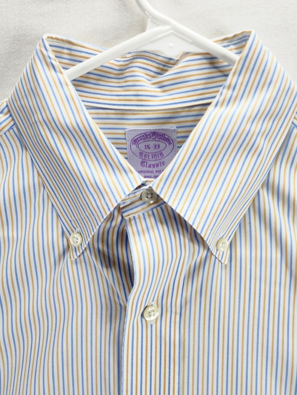 Brooks Brothers Blue and Gold Striped Button-Down Shirt